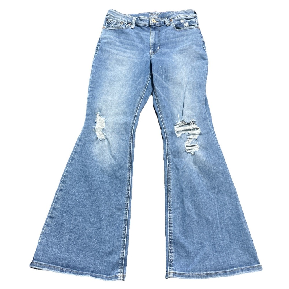 Edgely High Rise Flare Jeans Women's Size 12 S Blue Denim Stretch Distressed